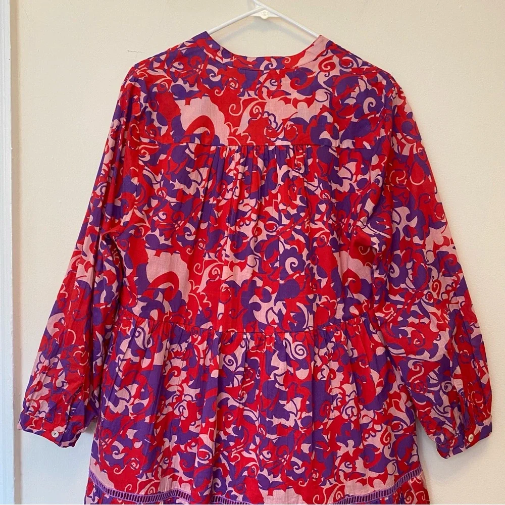 RO’S GARDEN Tyler Abstract Print Cotton Mini Shirt Dress Red/Purple Sz Large - Picture 13 of 16